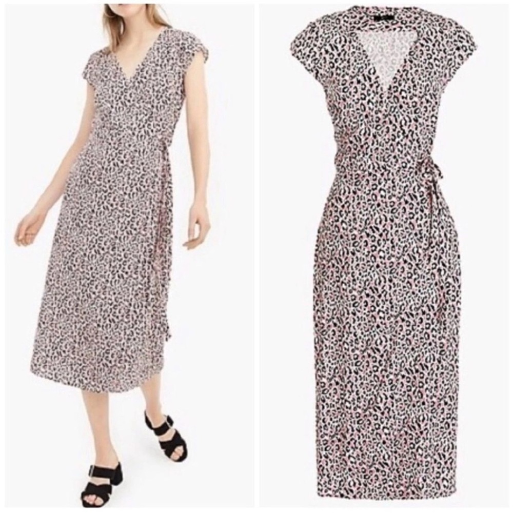 J.Crew Pink Animal Print Midi True Wrap Dress – Size M